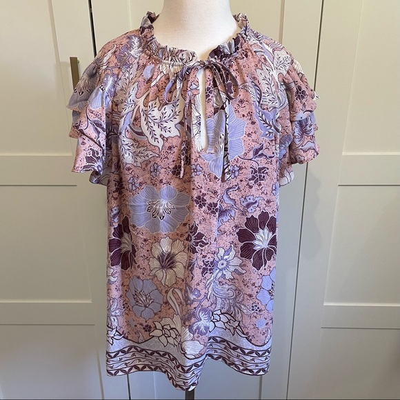 Joie Tops - Joie Floral Short Sleeve Ruffle Top